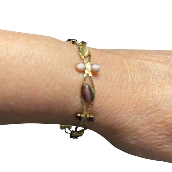 Vintage Gold Tone Chain Bracelet Faux Amethyst Garnet Rhinestone Tennis 6.75” - Picture 2 of 16